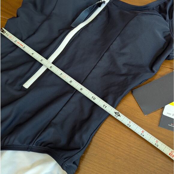 NWT Tommy Hilfiger Navy Over The Shoulder Half Zip One Piece Swimsuit, Size M - Picture 8 of 9